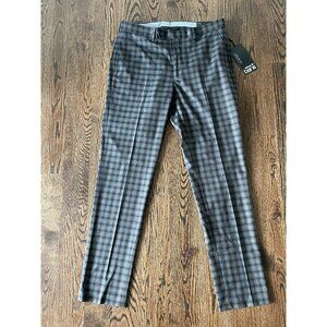 Bar III Men's Skinny Fit Checkered Dress Pants Stretch Brown Grey Check 34 x 34